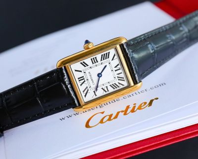 TW Factory Cartier Tank Must 33.7*25.5/29.5*22MM 316L Steel 751 Movement Calfskin Black Strap Gold Bezel Watch